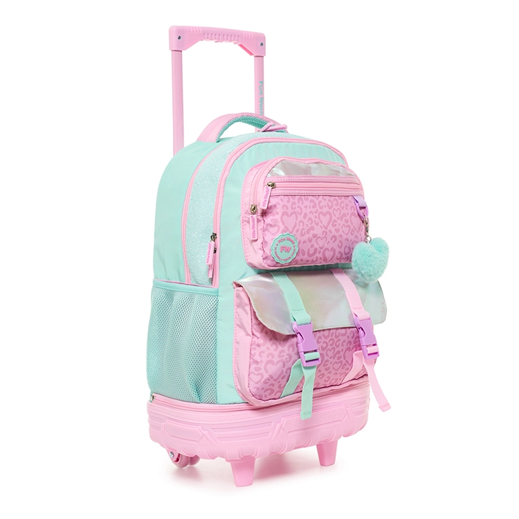 Mochila Escolar FW 2026 Fun World Chic 18" con Carro Desmontable Rosa-Verde Art.202149